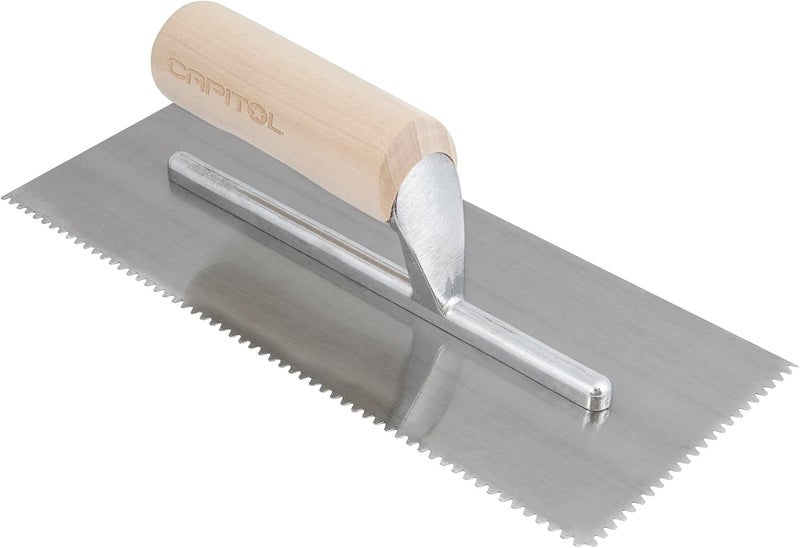 Capitol 115111 Professional Flooring Adhesive Trowel-1/8” x 1/8" x 1/16" Flat-Top V-Notch, Silver/Light Wood - Image 1